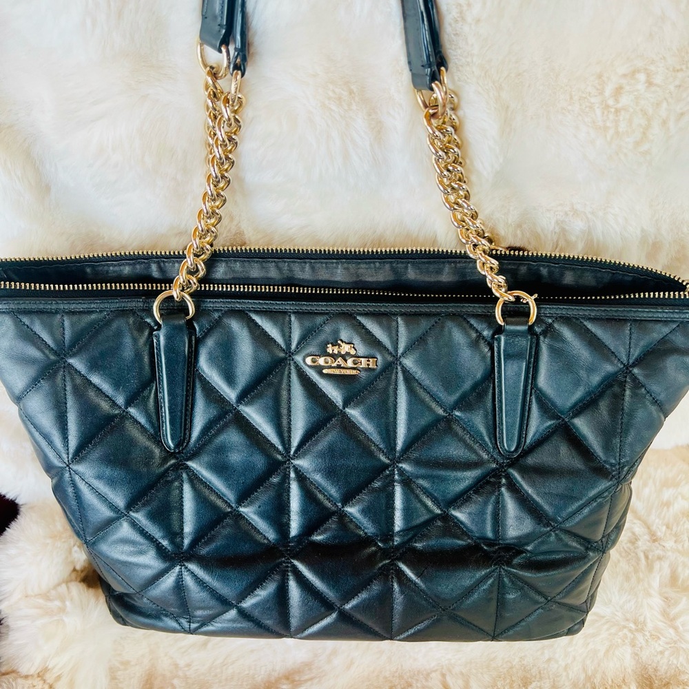 Coach Black and Gold Quilted Leather Tote